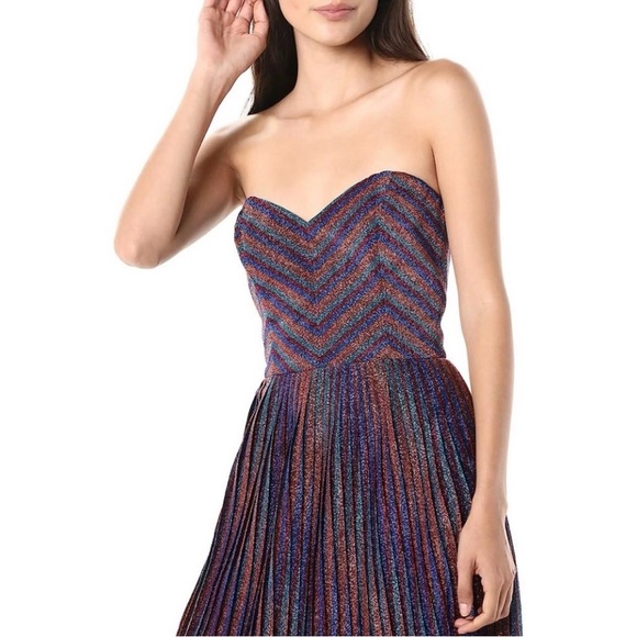 Dress the Population Rosalie Pleated Midi Dress Metallic Cobalt Multicolor NWOT - Picture 2 of 6